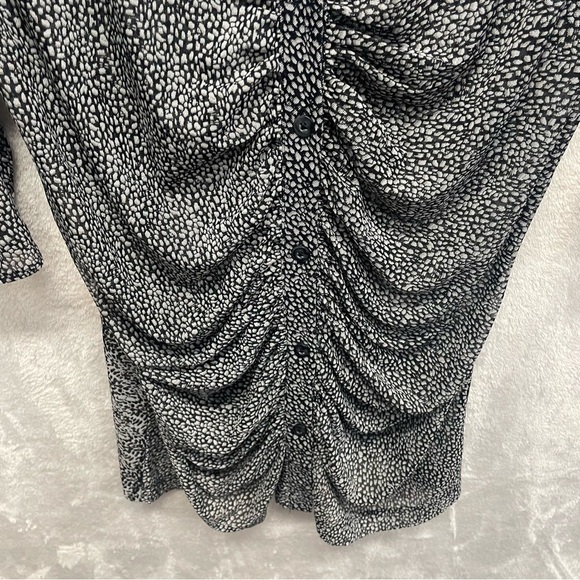CAbi #241 Gathered Placket Sheer Blouse Womens medium ruched front animal print - Picture 7 of 9